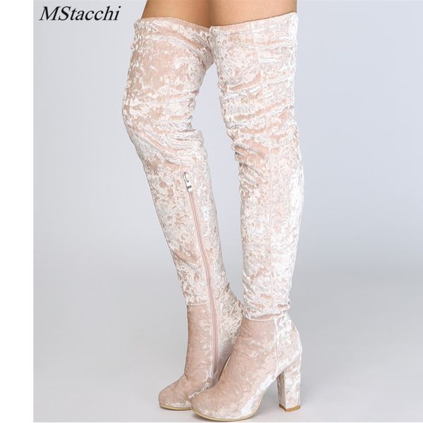 

mstacchi 2018 new fashion over the knee boots women shoes winter stretch keep warm high heels long shoes femme party, Black
