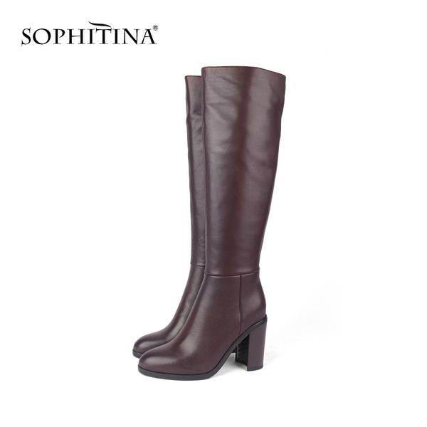 

sophitina comfortable square heel boots genuine leather fashion zipper handmade shoes round toe women's boots sc213, Black