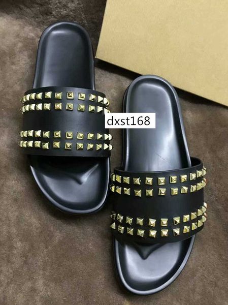 

donna studded red bottom slippers designer luxury red bottoms shoes men rivet spikes flat slipperswith boxs, Black