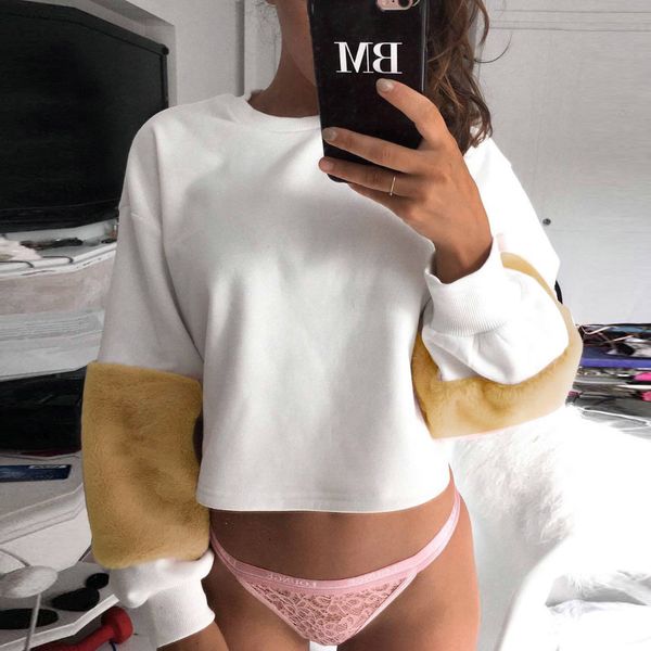 

fashion hoodie women casual plush long sleeve shirts patchwork loose hoodie velvet pullover sweats, Black