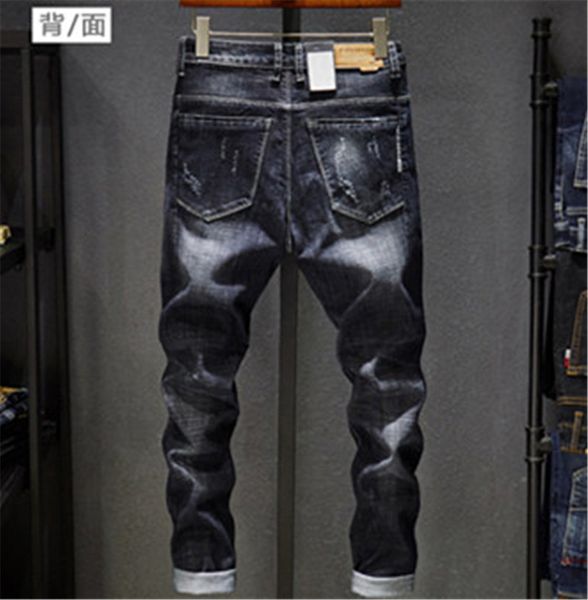 

men distressed ripped jeans fashion designer straight motorcycle biker jeans causal denim pants streetwear style jeans cool 28-36 size, Blue