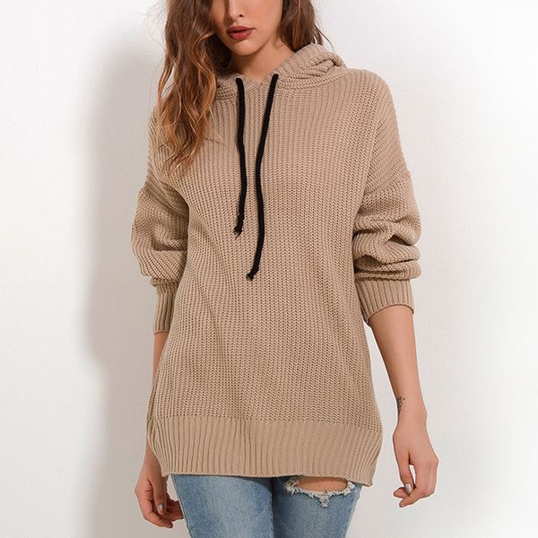 

new autumn winter knitted sweater pullovers casual hoodie sweatshirts long sleeve womens hoody knitted pullovers outwear, White;black