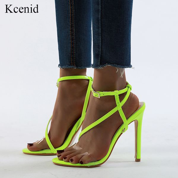 

kcenid 2020 new fashion women sandals anke strap cross-strap women sandals 12cm high heels narrow band shoes woman dress pumps, Black