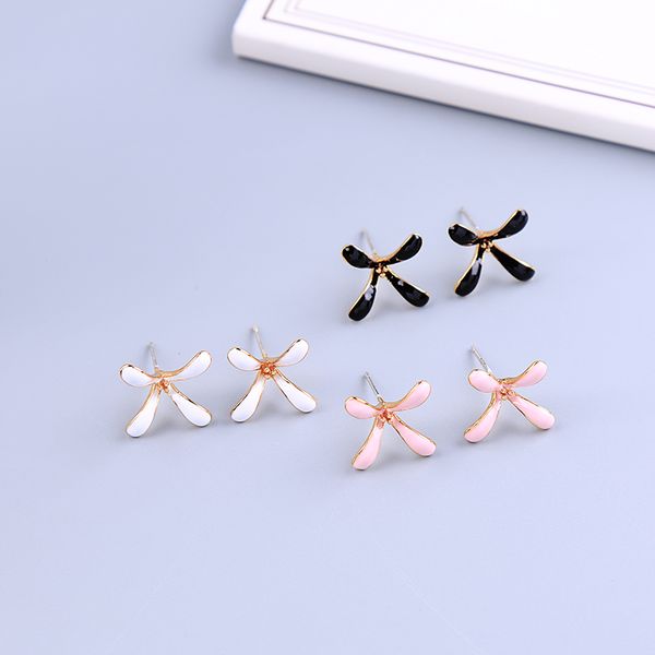 

balanbiu minimalism pink white black enamel flower gold color brass stud earrings for women fashion jewelry ear pin dropshipping, Golden;silver