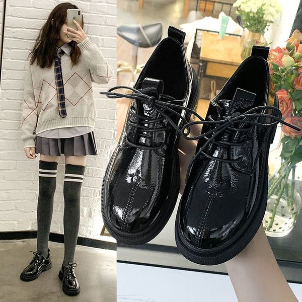 

shoes woman flats clogs platform oxfords women's casual female sneakers round toe modis british style all-match dress creepers, Black