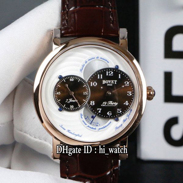 

новый bovet 19 тридцать dimier rnts0008 автоматические мужские часы розовое золото серебро текстура циферблат черный subdial коричневый кожа, Slivery;brown
