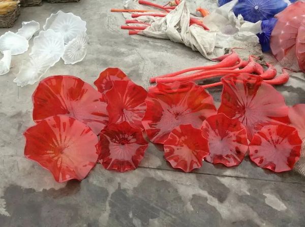 

l hall art red and white blown glass plates murano glass wall art light