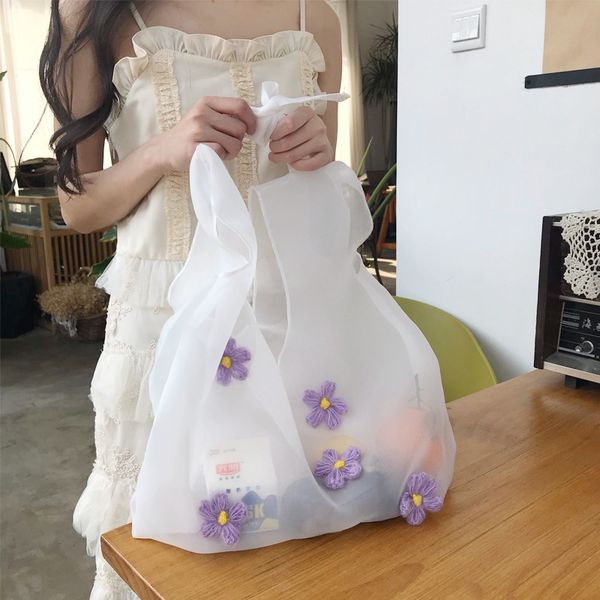 

новый летний пляж сумка прозрачный organza плеча покупки tote вышивки облако цветок tote холст сумки