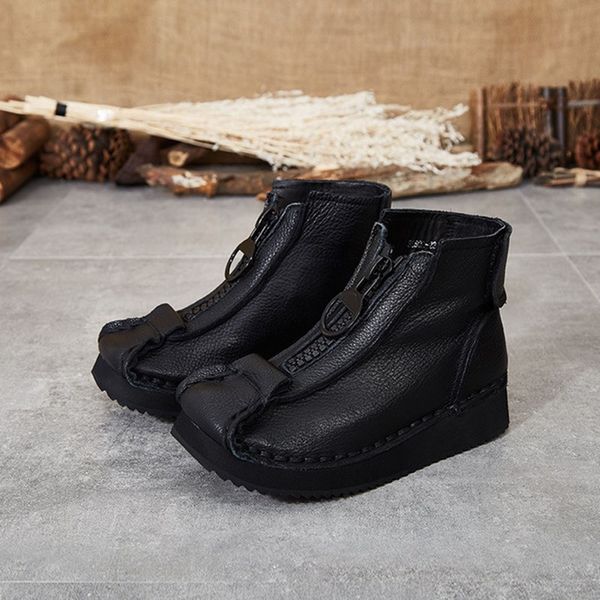 

ethnic style short boots women autumn and winter wild casual boots fashion lightweight thick bottom short women mart, Black