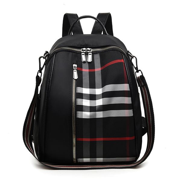 

2018 new retro fashion zipper ladies backpack leather school bag shoulder bag for youth bags leather plaid black