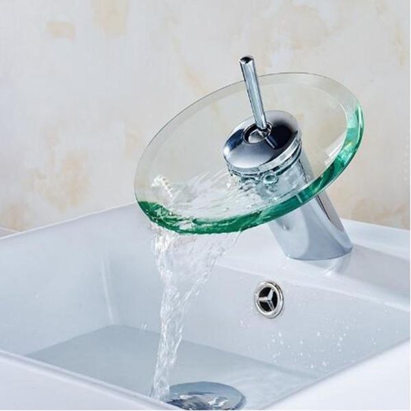 

desk mounted glass waterfall bathroom kitchen sink faucet round waterfall chrome basin faucet single lever and cold mix tap