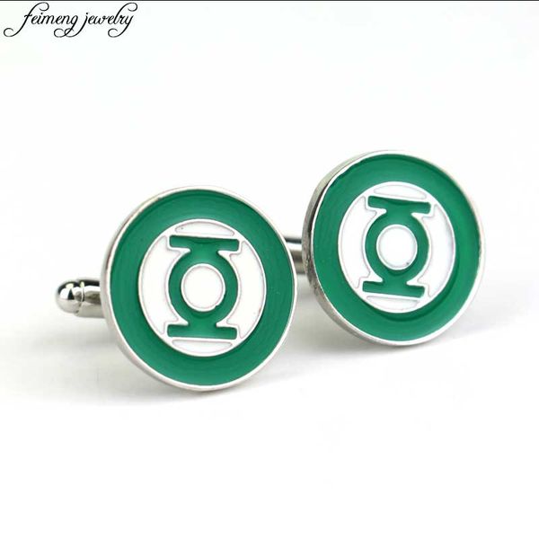 

comic cufflinks charm superhero logo green enamel cuff link personalized men's fashion cuff button, Silver;golden