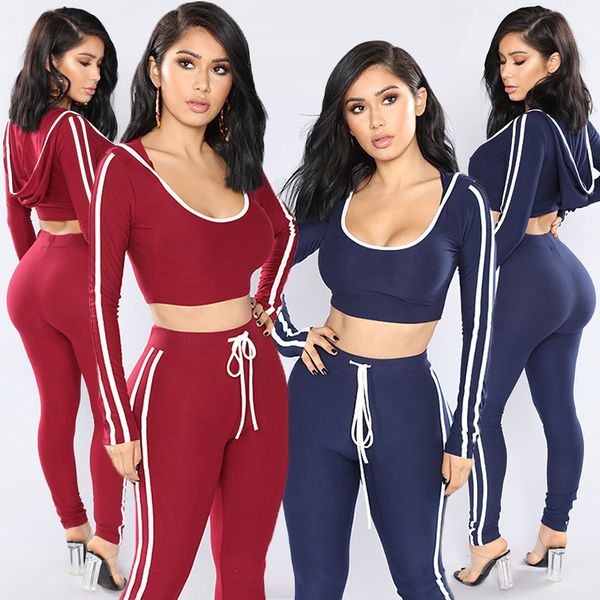 

2019 new arrival women's sport suit explosion clothing for spring and autumn long sleeve slimming tight-fitting two-piece pencil trouse, Gray