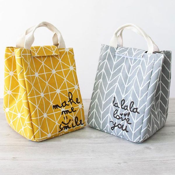 

2019 plaid cooler bags women portable functional canvas stripe insulated thermal picnic kids cooler lunch box bag tote