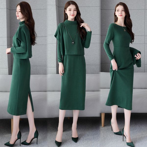 

two piece dress spring autumn fashion 2 set tracksuit women crop and calf length dresses pieces sets outfits clothes black gray, White