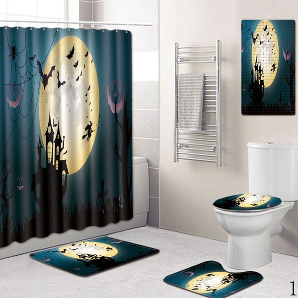 

halloween bathroom decoration 45 * 75cm50 * 80cm shower curtain hanging curtain carpet five-piece toilet seat non-slip absorbent pad