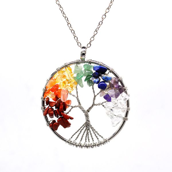 

8 цветов древо жизни ожерелье каменные бусы натуральный аметист стерлингов-серебро-ювелирные изделия цепи колье, кулон, ожерелья для женщин, Silver