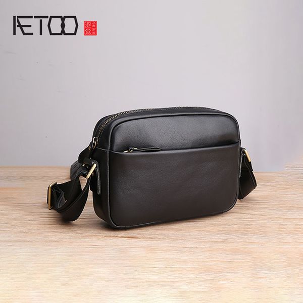 

aetoo leather male packets shoulder bag korean version men oblique cross baotou layer cowhide casual mini bag