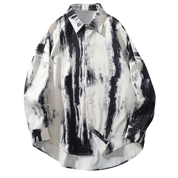 

new casual shirts men casual long sleeve autumn and winter tie-dye printed loose shirt blouse men's clothing drop shipping, White;black