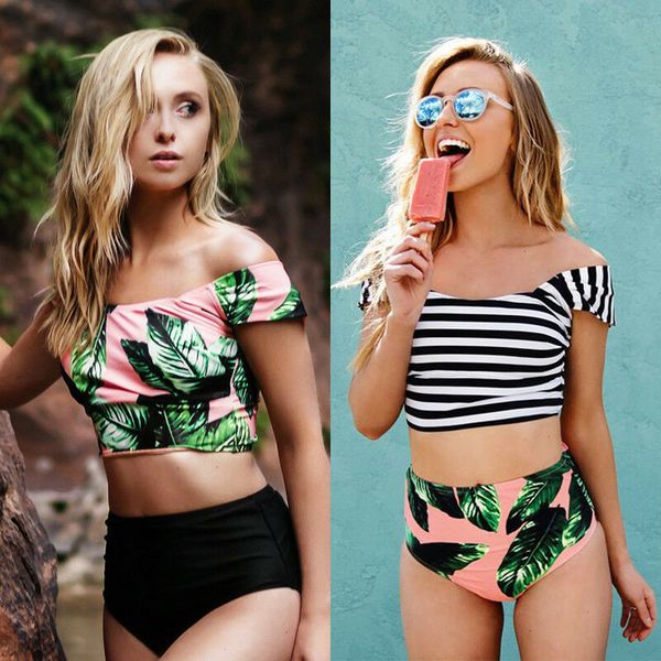 

2019 fashion women bikinis set flower swimwear bikini bathing suit swimsuit bandage tankini beach print high waist