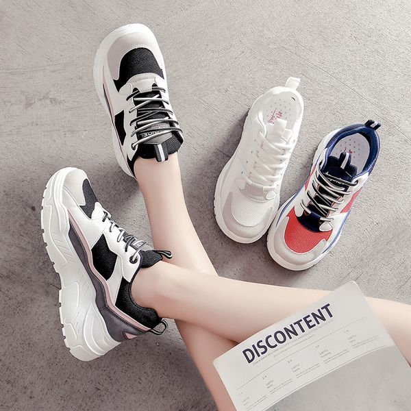 

new trend sneakers women lace up vulcanize shoes low flat shoes breathable mesh flats canvas white footwear, Black