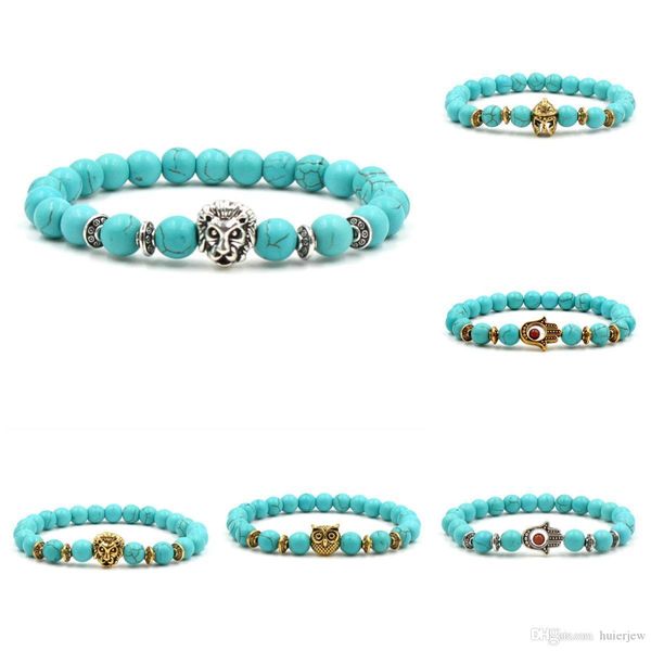 

turquoise stone bracelet ethnic stretch bracelet handmade women men jewelry fatima devil palm owl lion beads bracelets, Black