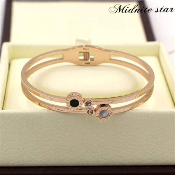 

2019 black white circle stainless steel bracelet for woman man gold plating inlaid hollowed-out fashion female bracelet