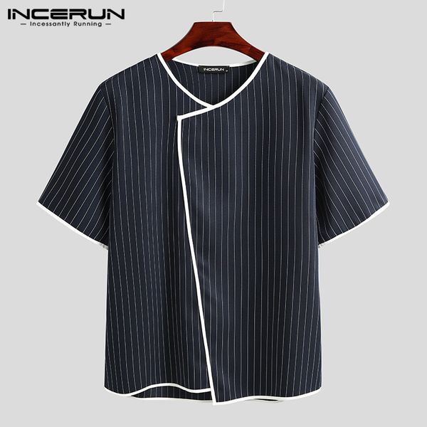 

men's casual shirts incerun men striped short sleeve v neck camisa man vintage loose shirt fashion breathable blusa hombre chemise 5xl, White;black
