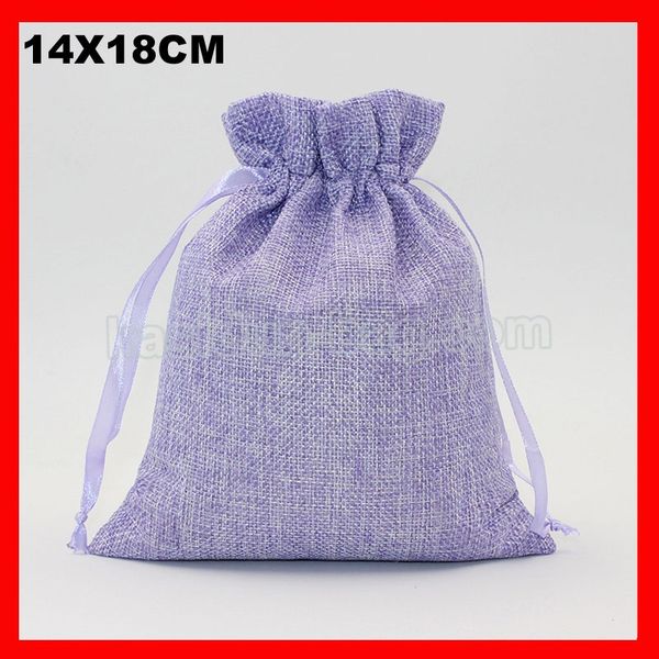 

100pcs/lot size 14x18cm purole color jute drawstring linen cosmetic bag