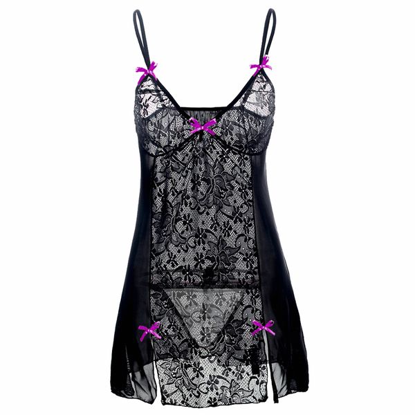 

women floral lace slips deep v-neck nightdress transparent mesh chemise summer sleepwear plus size nightwear nightgown, Black;white
