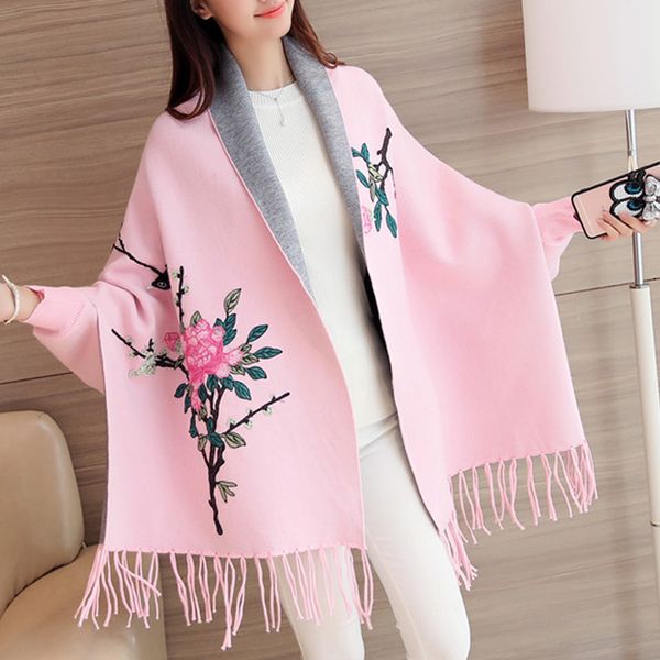 

2020 sweaters for winter women's female cardigan leisure embroidery batwing sleeve slim thin out jacket long section xy139, White