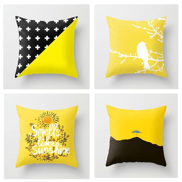 

adeeing simple yellow color pattern series printing throw pillow cover without filling