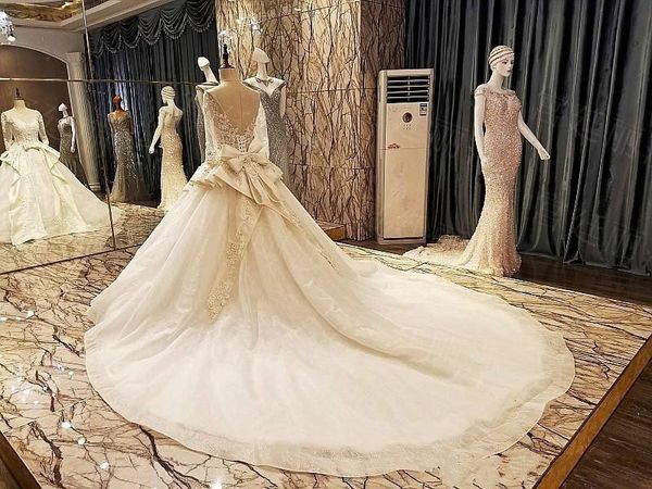 

2020 winter fall snow garden v neck ball gown long sleeves crystals tie wedding dresses western bridal wedding gowns, White