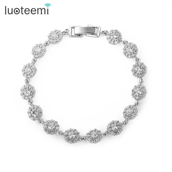 

luoteemi fashion women white gold-color clear cubic zircon tennis bangles bracelet for women luxury bridal wedding jewelry, Black