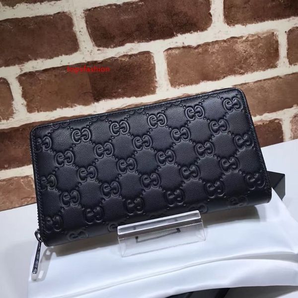 

2020 celebrity design letter embossing buckle two fold wallet real cowhide leather black 474584 long purse clutch
