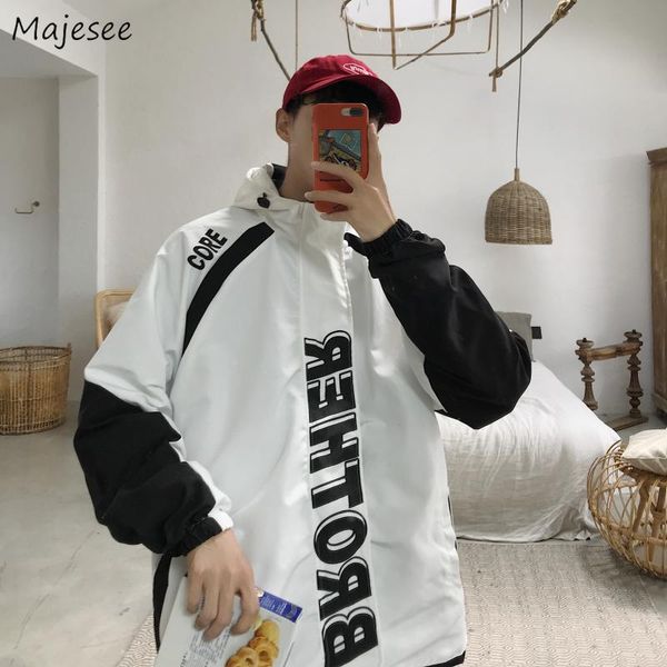 

casual jackets men hooded printed zipper kpop students simple all-match loose 2xl bf chic daily ins new mens windbreaker coat, Black;brown