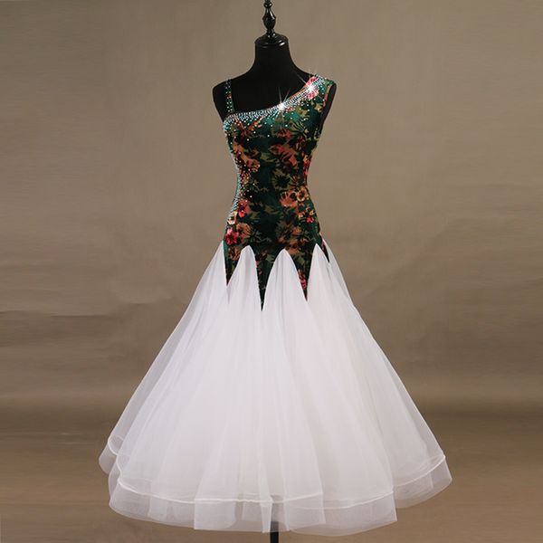 

standard ballroom dance dress elegant white waltz dance skirt women ballroom competition dancing dresses, Black;red