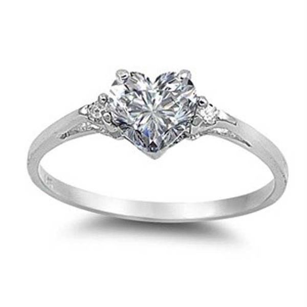 Moda feminina 925 Sterling Silver Heart Esmeralda Promise anel anéis de casamento para as mulheres