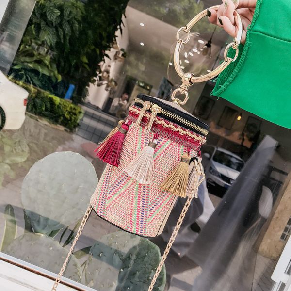 

new crossbody bags for women summer barrel shaped tassel black clutch purses handbag girl bucket messenger shoulder bag c319