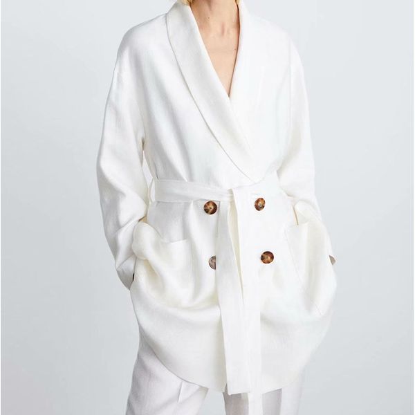 

women elegant white long blazer coat solid fashion female double breasted jacket blazer, White;black