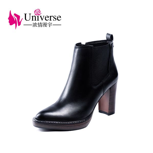 

square heel genuine leather&elastic band size 34-41 ankle boots zip universe handmade women winter boots black fashion shoe h191