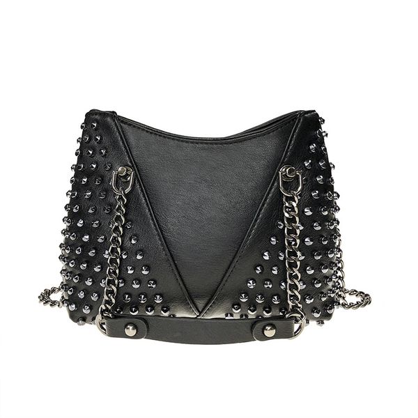 

new small bag female texture hand shoulder messenger bag personality rivet chain