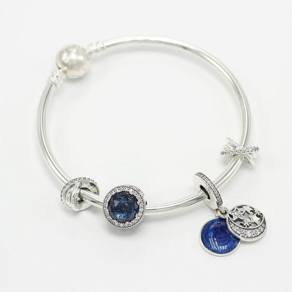 Nuove donne S925 Bracciale in argento sterling con perline numeroso braccialetto di fascino stella Ale fiaba cielo stellato amore gioielli regali di San Valentino