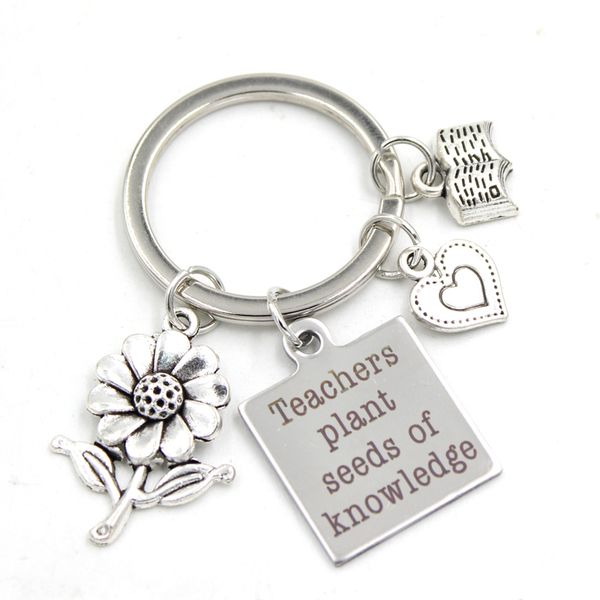 

stainless steel jewelry teachers key chain keyring gifts for teachers booker lovers gift jewelry teachers plant seeds of knowledge, Slivery;golden