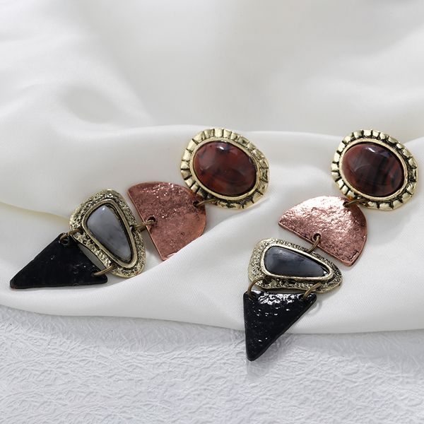 

amorcome natural stone bohemia drop earrings for women unique female earings simple geometric trend fashion jewelry, Silver