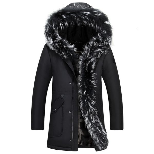 

winter men's duck down jackets real raccoon fur coats men women lovers fashion thick warm parka classic mens 8896, Black