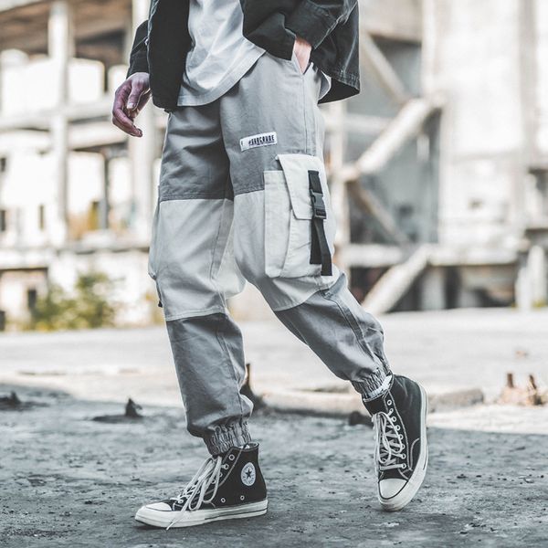 

2019 new fashion men's pants pocket men cool hiphop joggers pants plus size trousersharem men plus size hiphop mens, Black