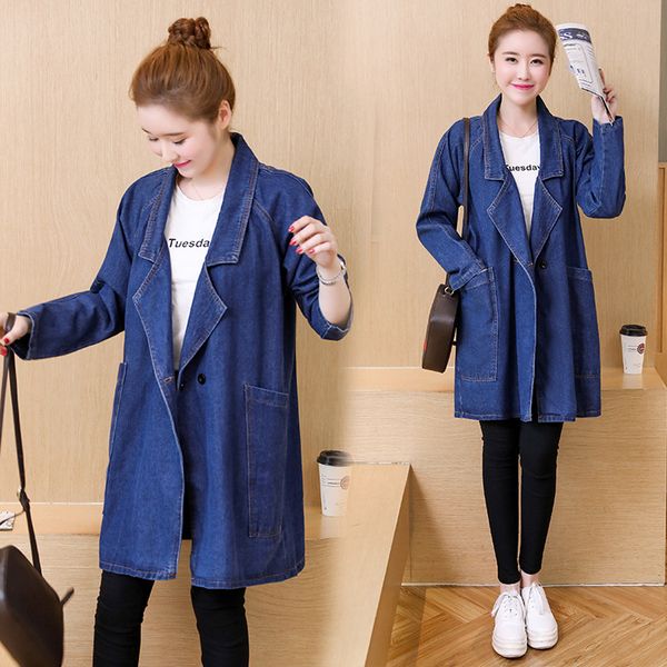 

office lady solid women denim trench coat spring 2018 full sleeve european long windbreaker long slim ladies overcoat, Tan;black