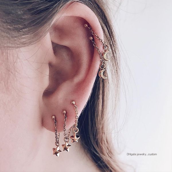 

5 Pcs/ Set Bohemian Retro Star Moon Chain Pendant Ear Studs Gold Earrings Set Ladies Exquisite Party Wedding Dress Accessories