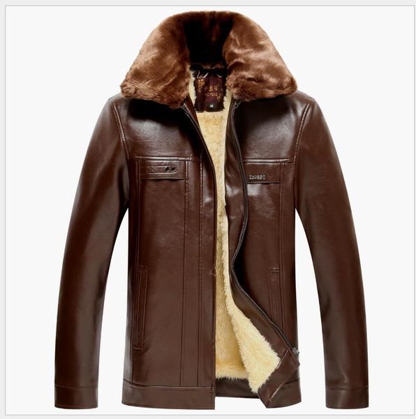 

m-4xl 2019 winter новый мужчины среднего возраста промывают кожа pu кожаная куртка зима сгущать шуба оптом мужская одежда, Black